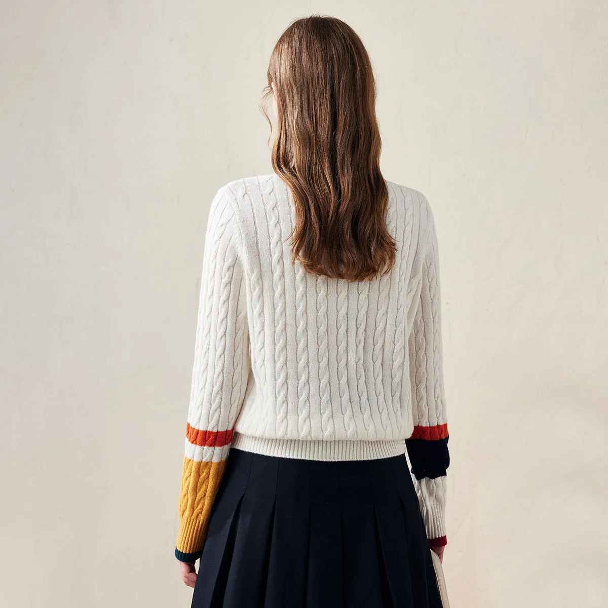 100% Wool Colorblock Cable Knit Sweater