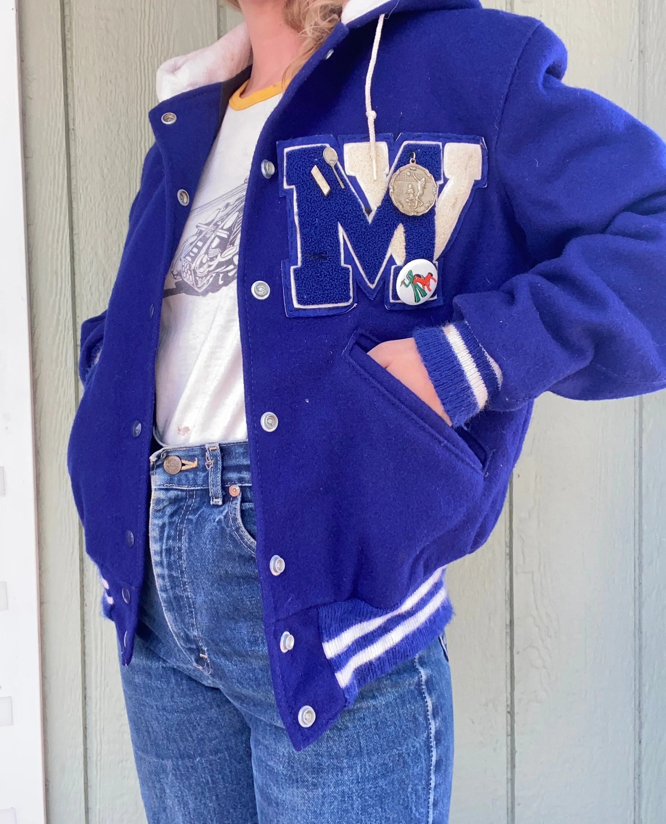 1980s Blue Split Hood Varsity Jacket