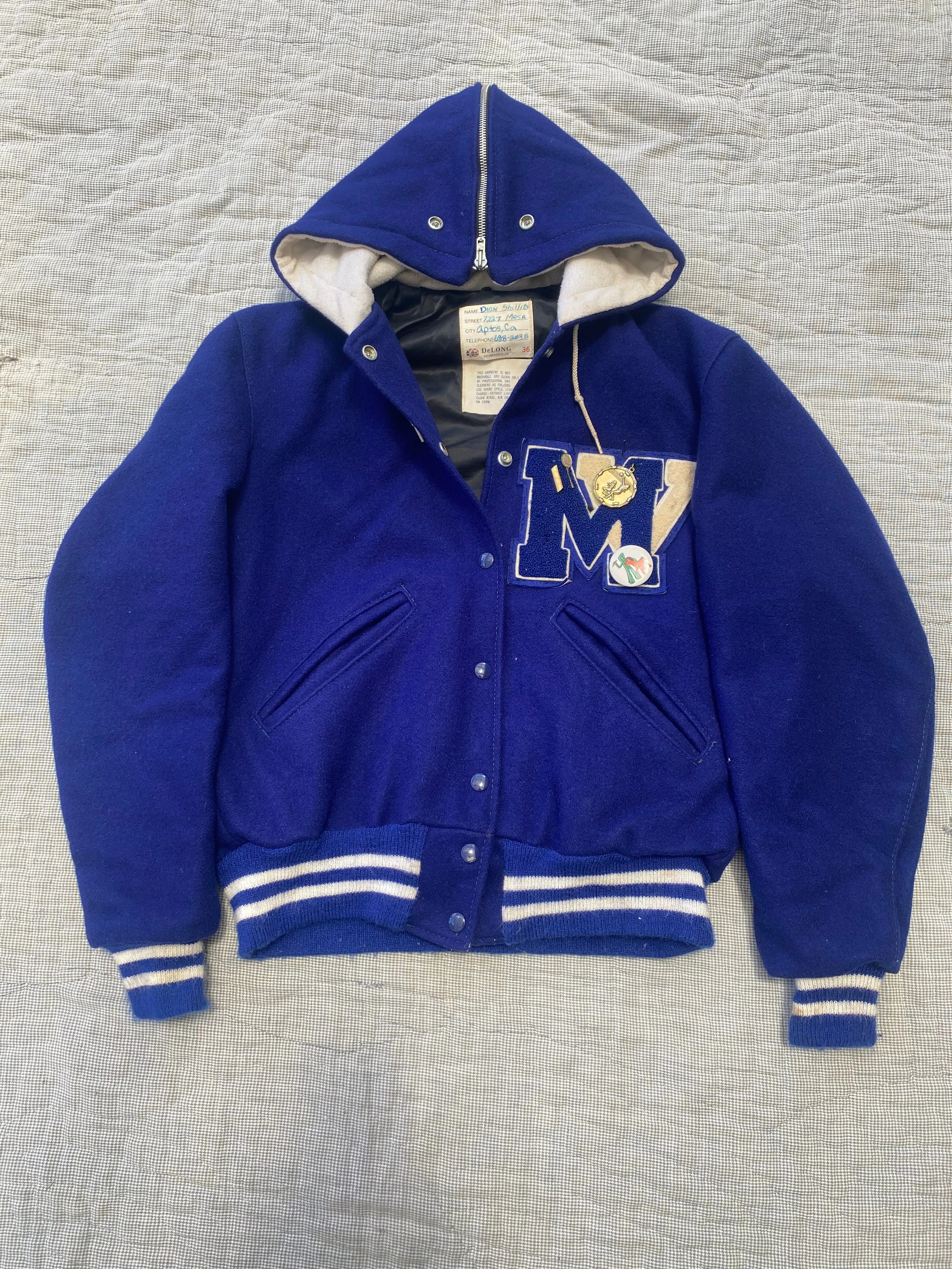 1980s Blue Split Hood Varsity Jacket