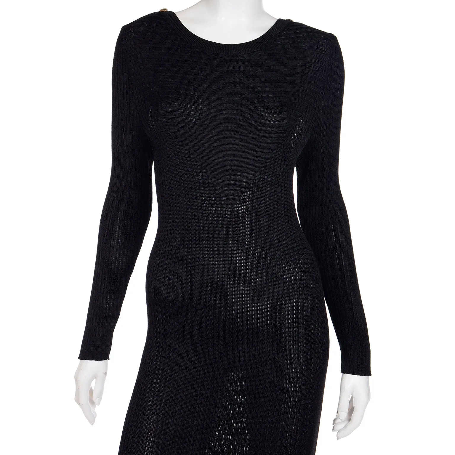 1980s Yves Saint Laurent Vintage Bodycon Black Knit Dress