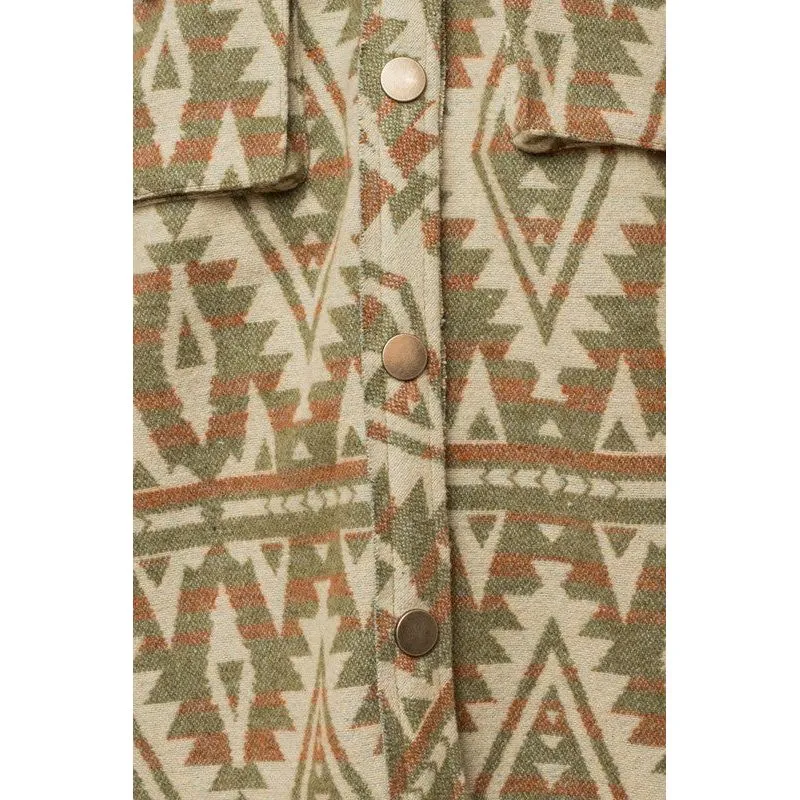 3D Pocket Aztec Print Shacket