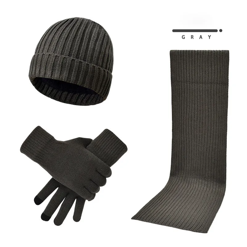 3pcs Knitted Woolen Thickened Scarf Hat Gloves Warm Set for Women Men