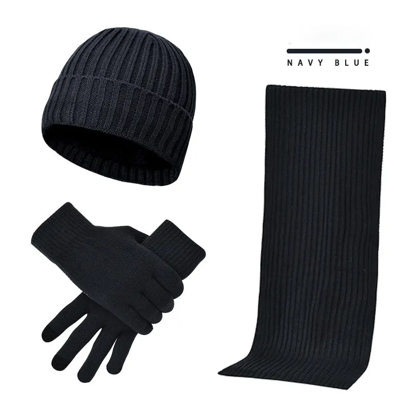 3pcs Knitted Woolen Thickened Scarf Hat Gloves Warm Set for Women Men