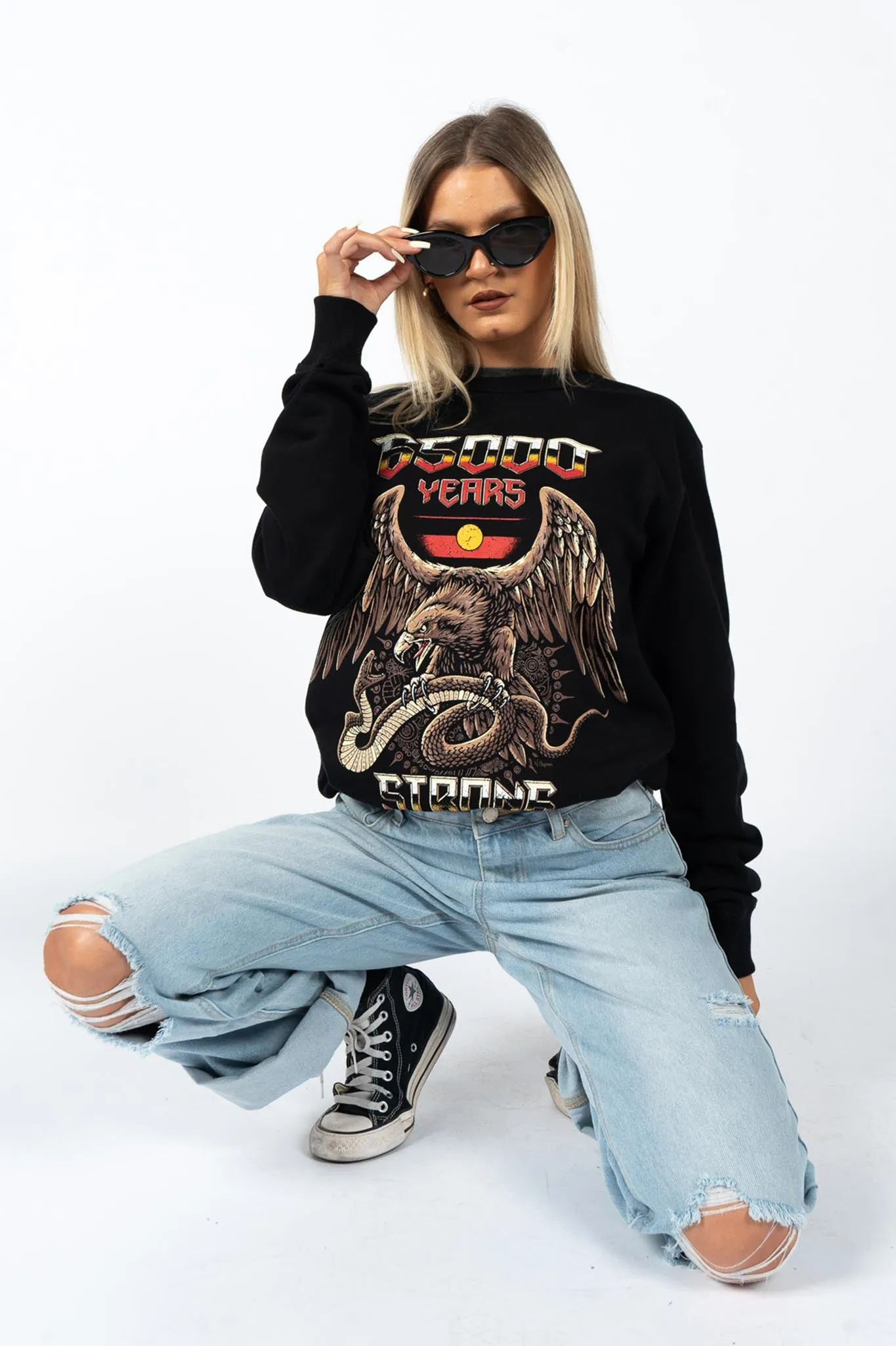 65,000 Years Strong Black Premium Cotton Crew Neck Unisex Sweater