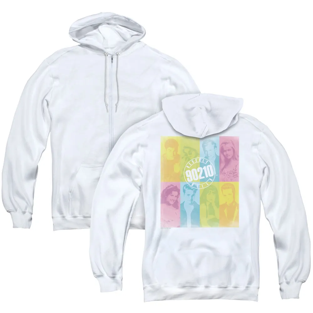 90210 Color Block of Friends Back Print Zipper Mens Hoodie White