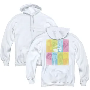 90210 Color Block of Friends Back Print Zipper Mens Hoodie White