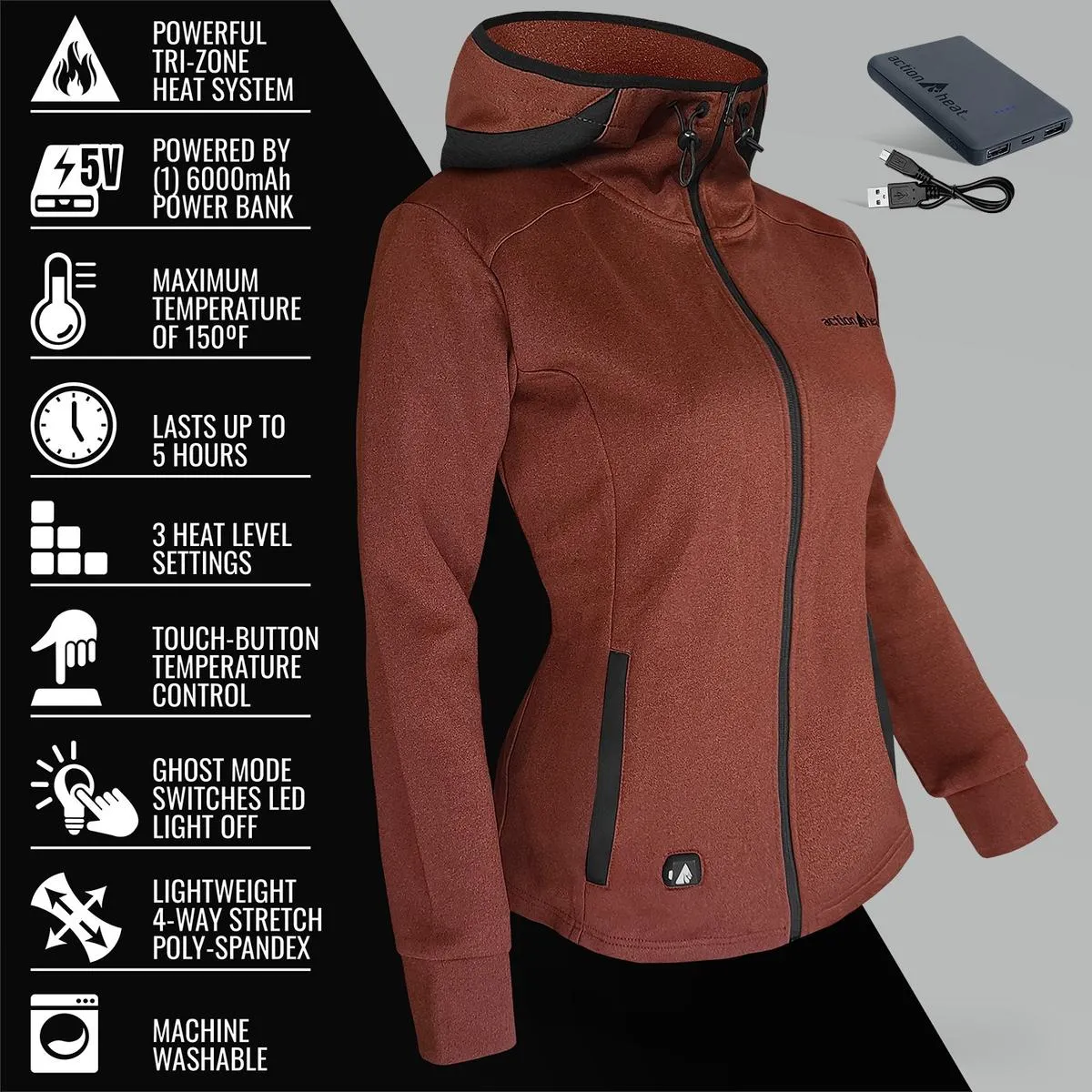 ActionHeat 5V Women's Slim Fit Battery Heated Hoodie