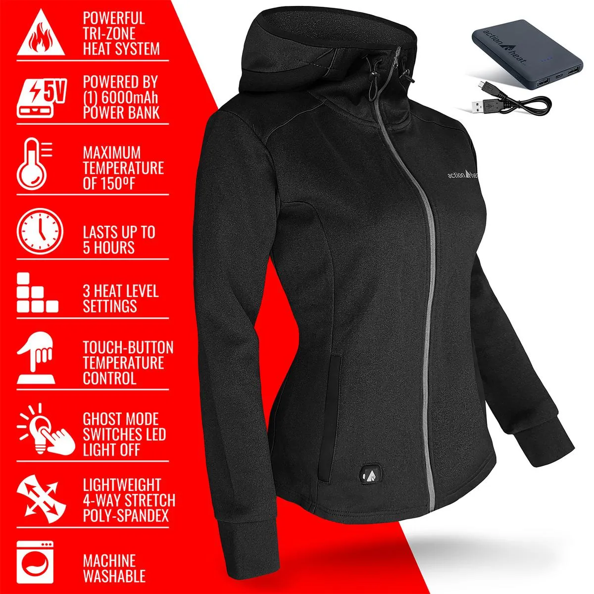 ActionHeat 5V Women's Slim Fit Battery Heated Hoodie