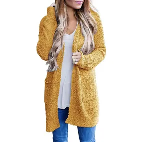 Aiertu long sweater dress outfit Autumn and Winter Knitwear Solid Color Fleece Double Pocket Cardigan Sweater