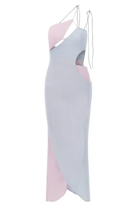 ALINA ASYMMETRICAL COLUMN DRESS IN GLIMMER PINK/BLUE