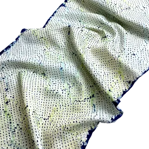 All-Shibori Vintage Kimono Silk Piece, Lime/Off-White/Indigo, from Japan, 14" x 66"  Item #239