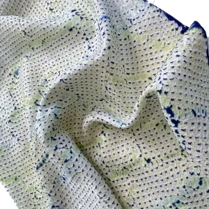 All-Shibori Vintage Kimono Silk Piece, Lime/Off-White/Indigo, from Japan, 6" x 76"  Item #239