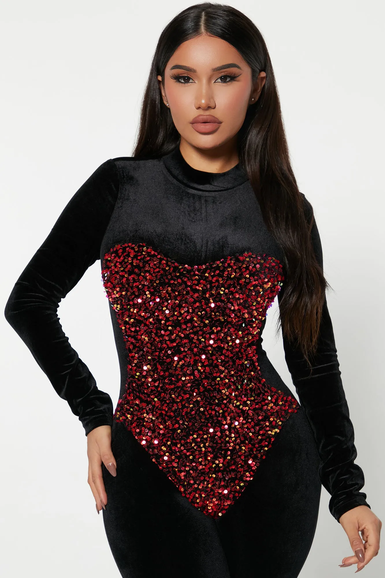 Amber Velvet Sequin Jumpsuit - Black/combo