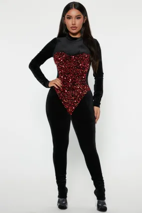 Amber Velvet Sequin Jumpsuit - Black/combo