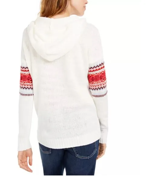 American Rag Junior's Fair Isle Hoodie Sweater White