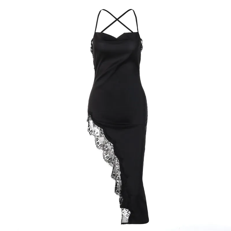 Amozae-Graduation Gift Big Sale Hawthaw Women   Lace Party Club Backless Bodycon Stain Black Straps Midi Dress   Summer Clothes Wholesale Items For Resale A18