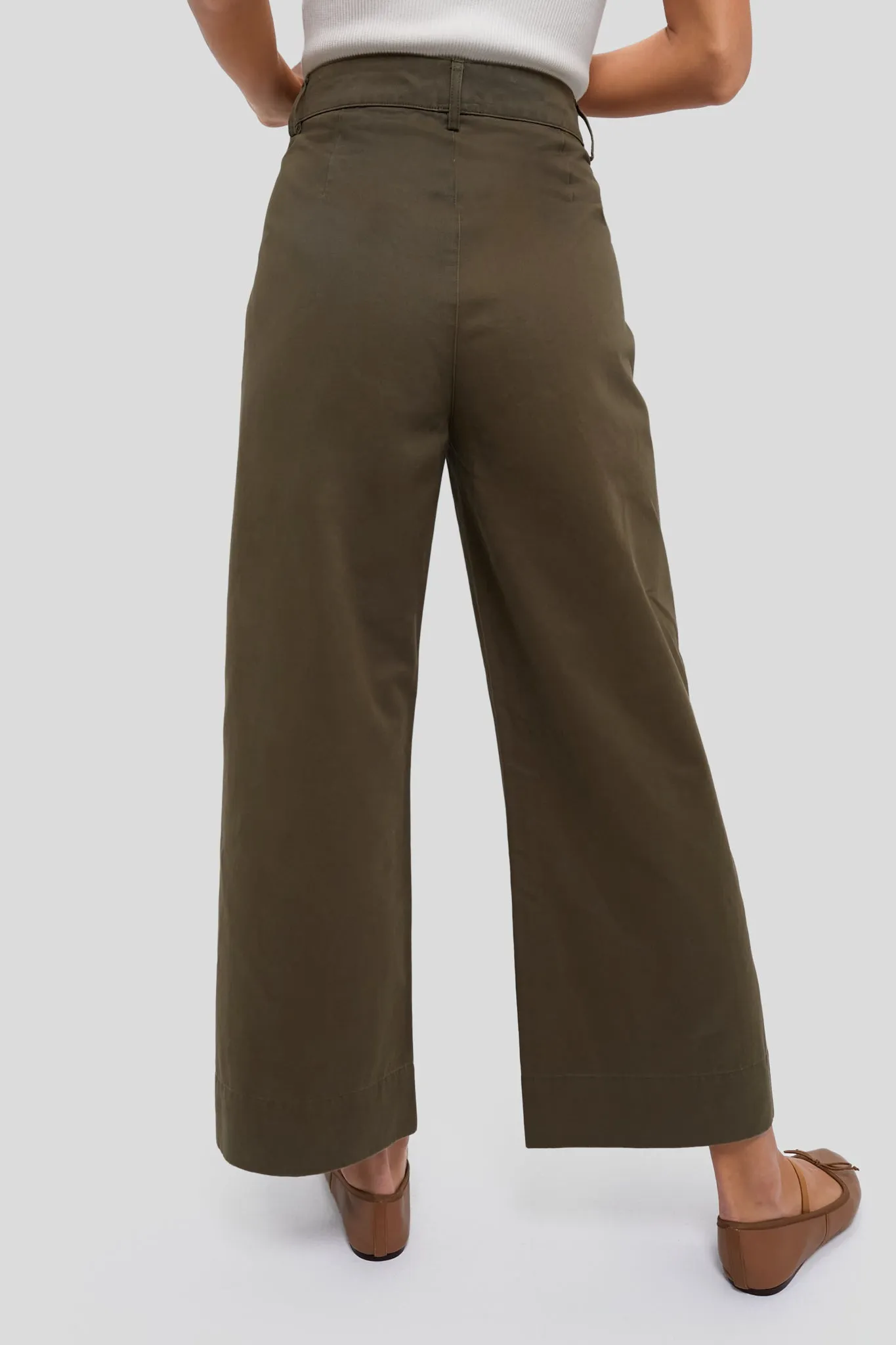 Army Green Wide Leg Chino Davis Pant