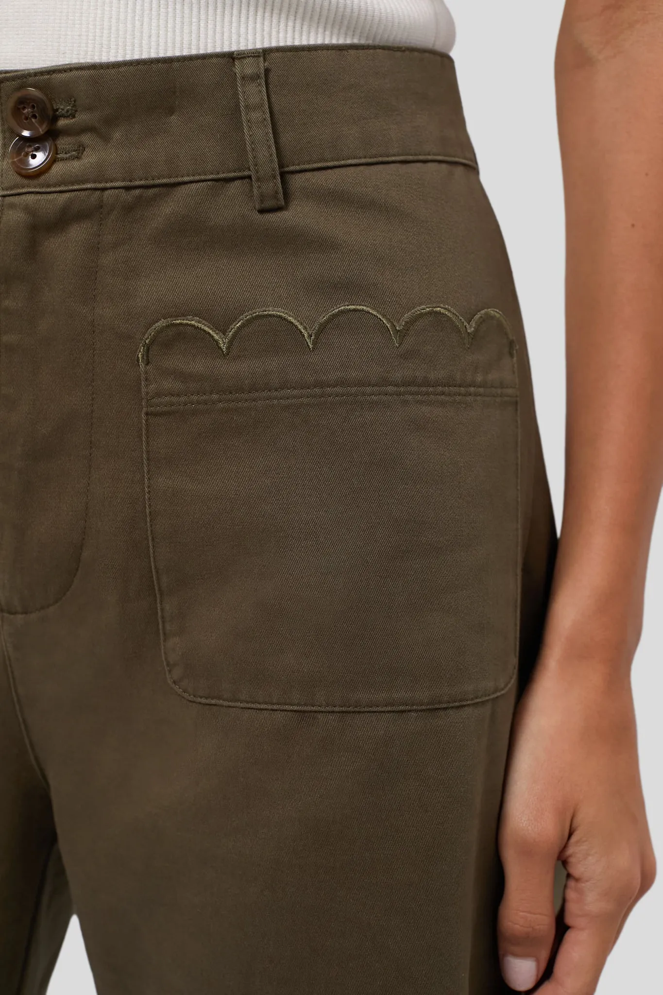 Army Green Wide Leg Chino Davis Pant