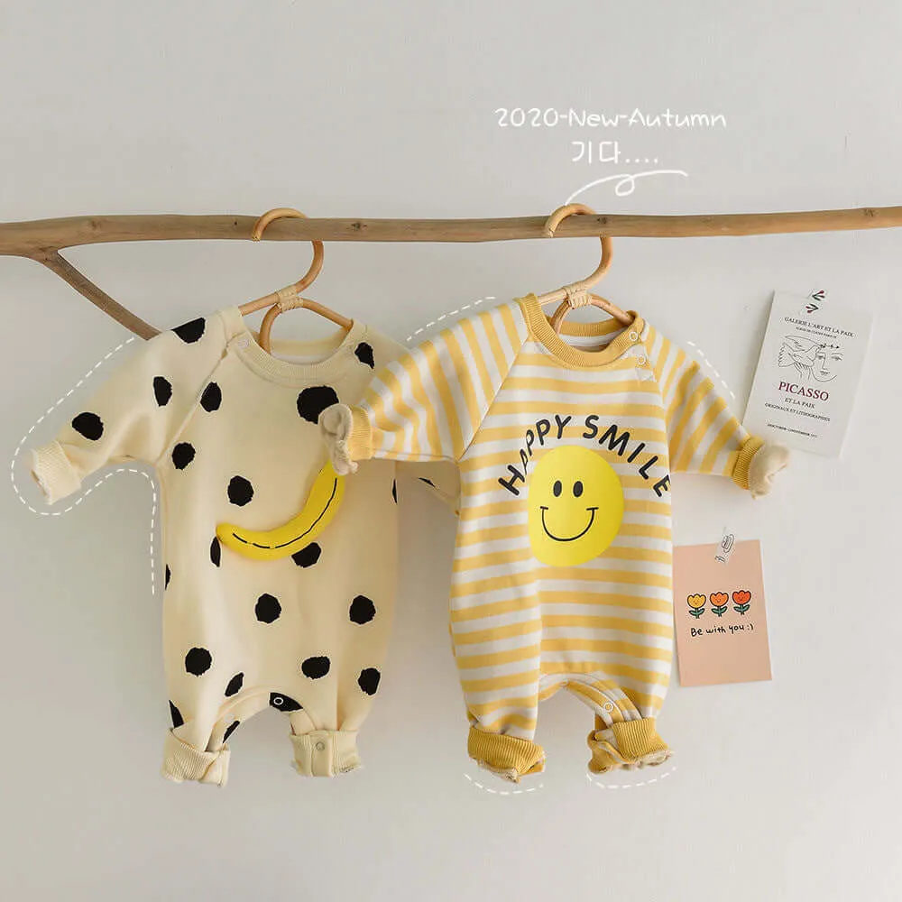 Autumn baby romper baby dot banana print jumpsuit