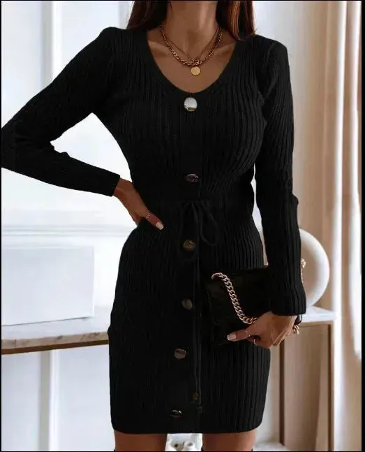 Autumn Winter Cashmere Slim fit Knitted Mini Sweater Dress