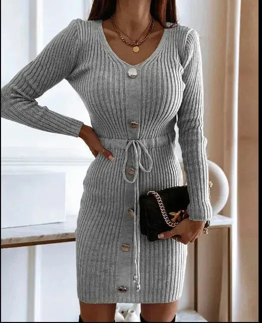 Autumn Winter Cashmere Slim fit Knitted Mini Sweater Dress