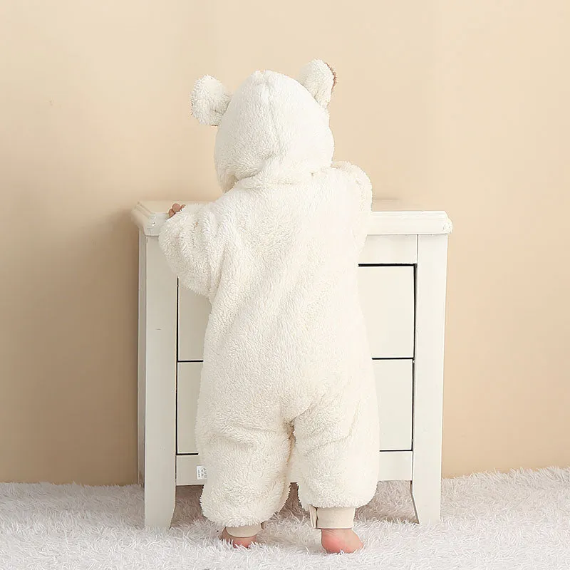 Baby One-piece Pants Pajamas Double-sided Velvet Three-dimensional Hooded Jumpsuit