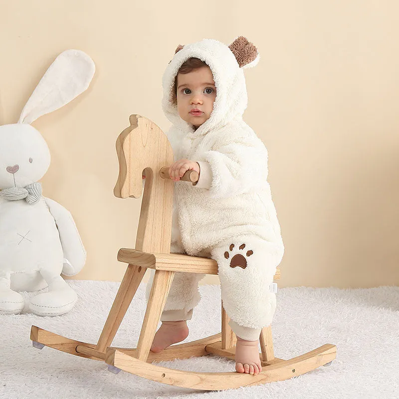 Baby One-piece Pants Pajamas Double-sided Velvet Three-dimensional Hooded Jumpsuit