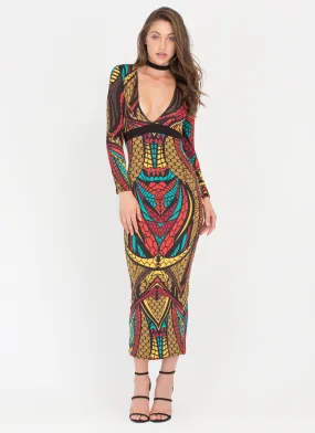 Balanced Scales Plunging Maxi Dress