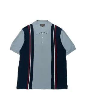 Beams Plus Knit Polo Stripe Sax