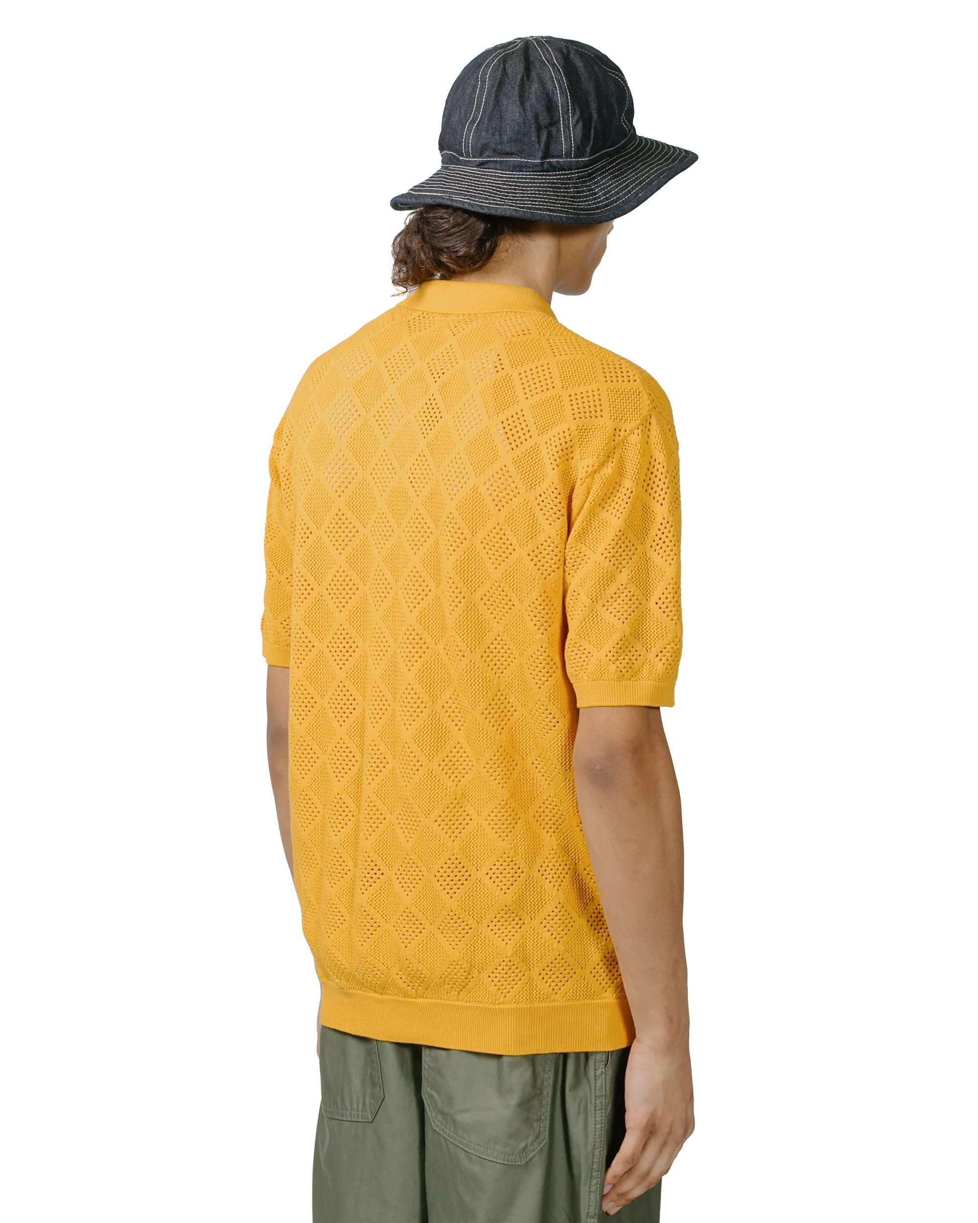 Beams Plus Zip Knit Polo Mesh Mustard