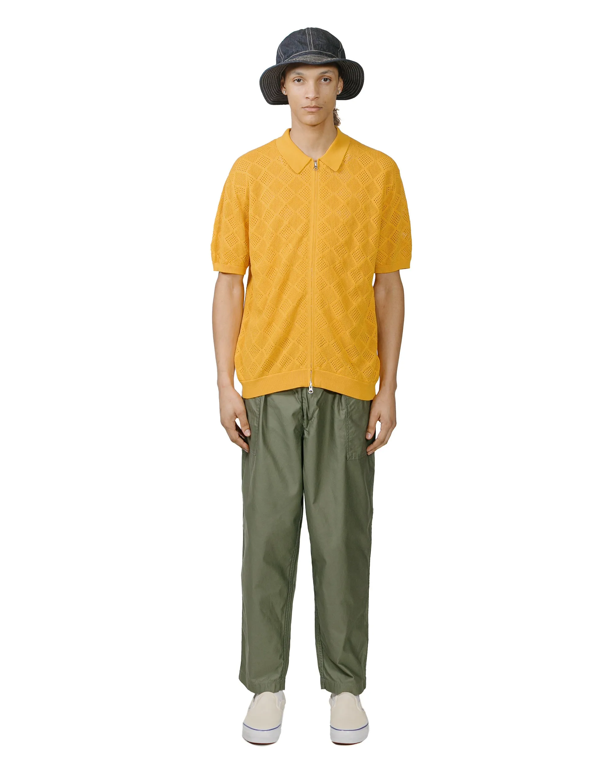 Beams Plus Zip Knit Polo Mesh Mustard