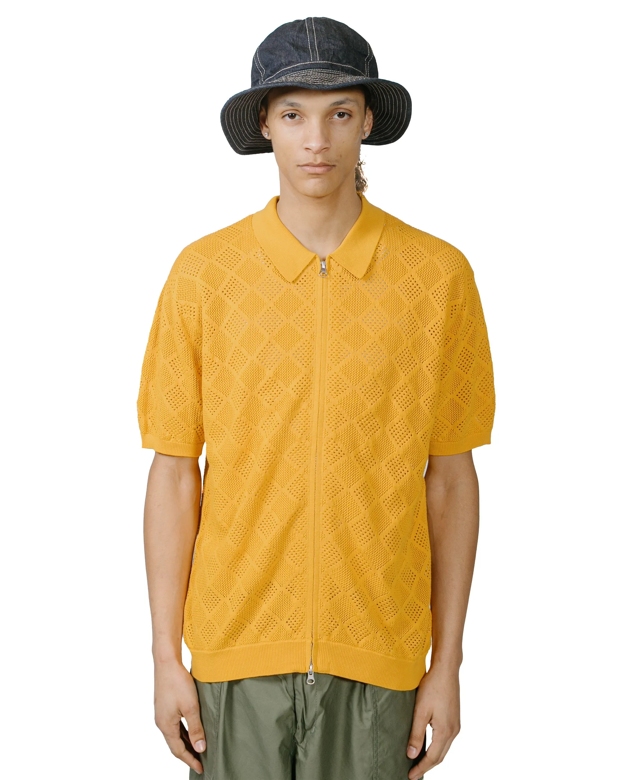 Beams Plus Zip Knit Polo Mesh Mustard