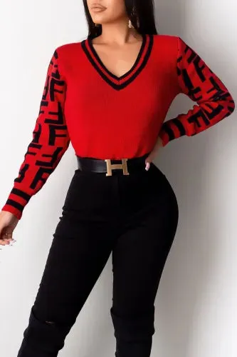 Beautiful Red & Black Letter Sweater