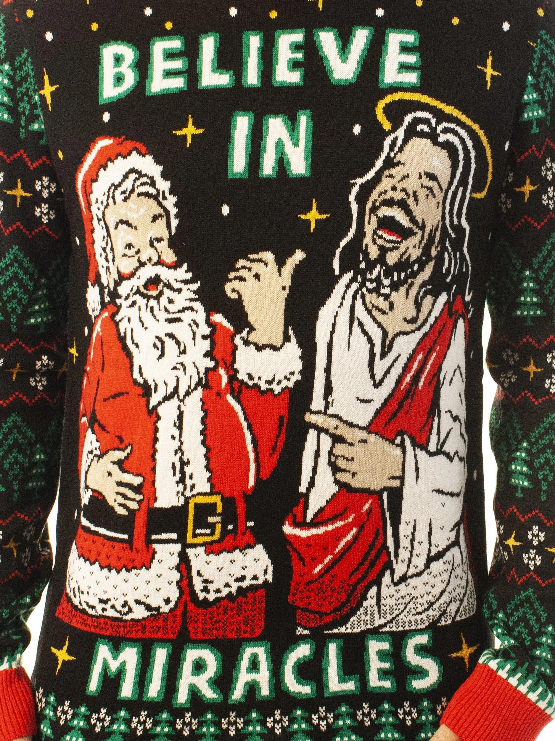 Believe In Miracles Jesus And Santa Ugly Christmas Sweater - Xmas Gifts For Him Or Her - Best Gift For Christian