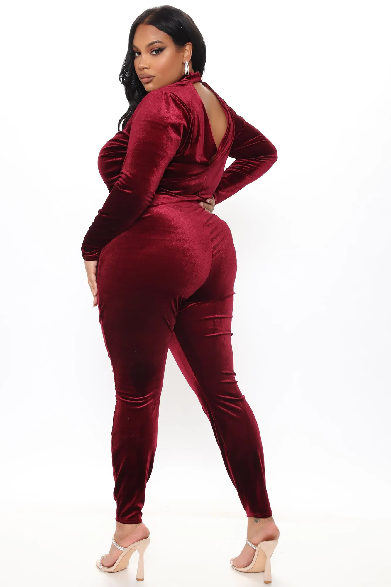 Betty Bodycon Velvet Jumpsuit - Burgundy