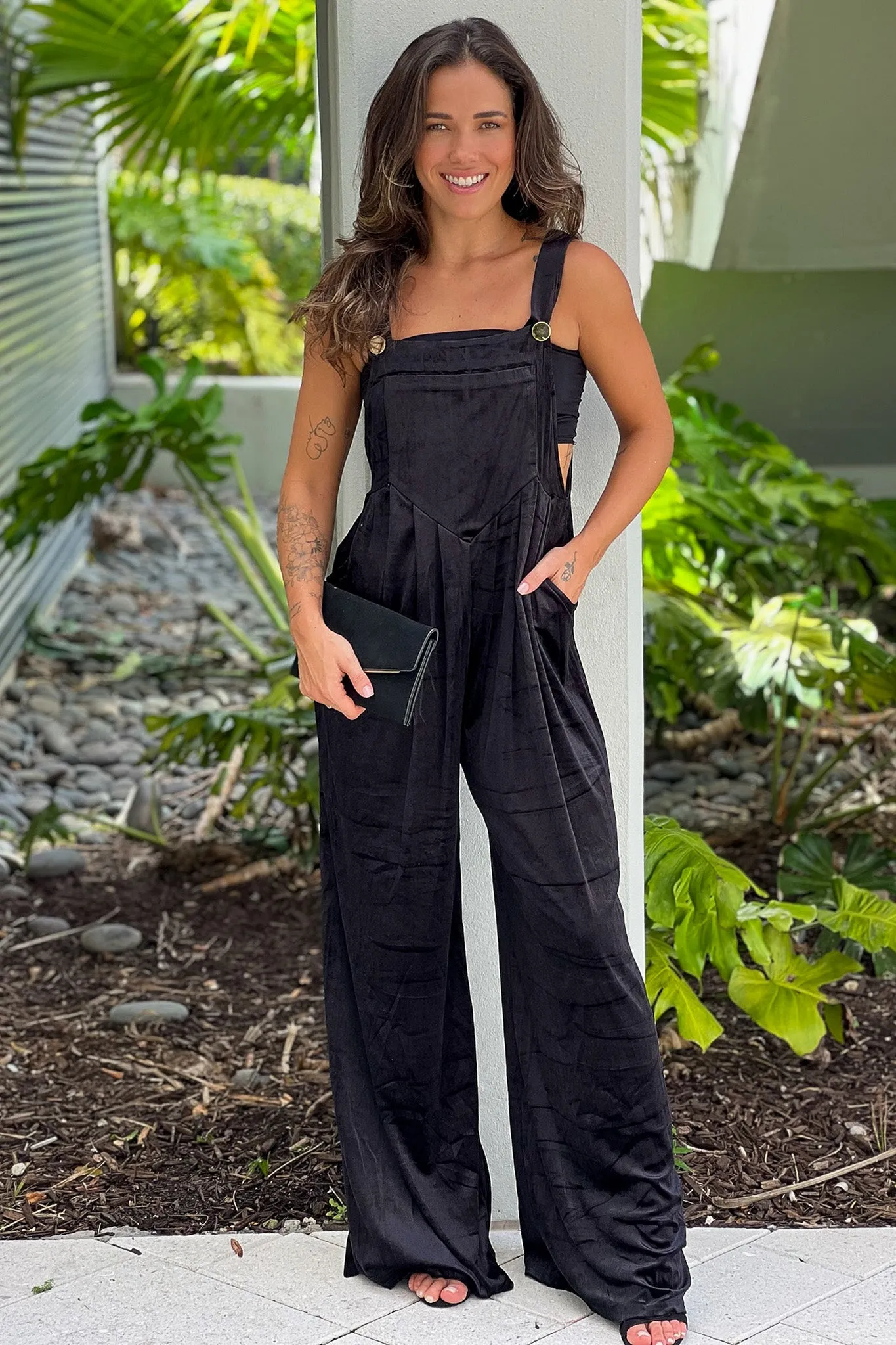 Black Velvet Square Neck Jumpsuit