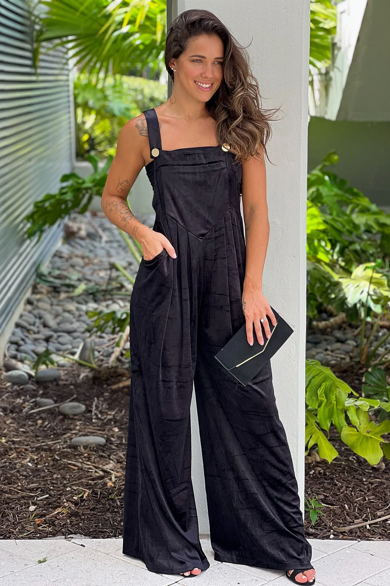 Black Velvet Square Neck Jumpsuit