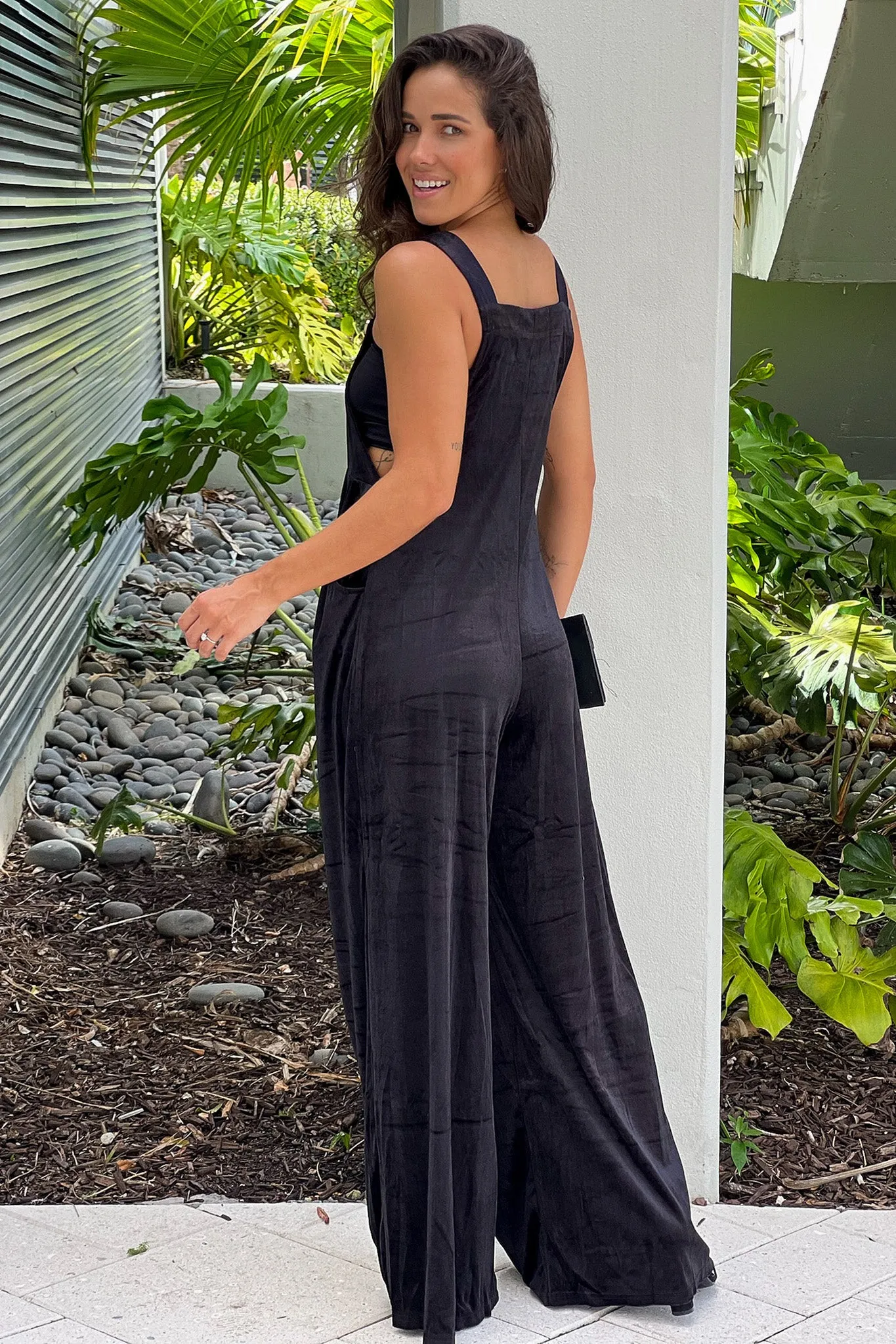 Black Velvet Square Neck Jumpsuit