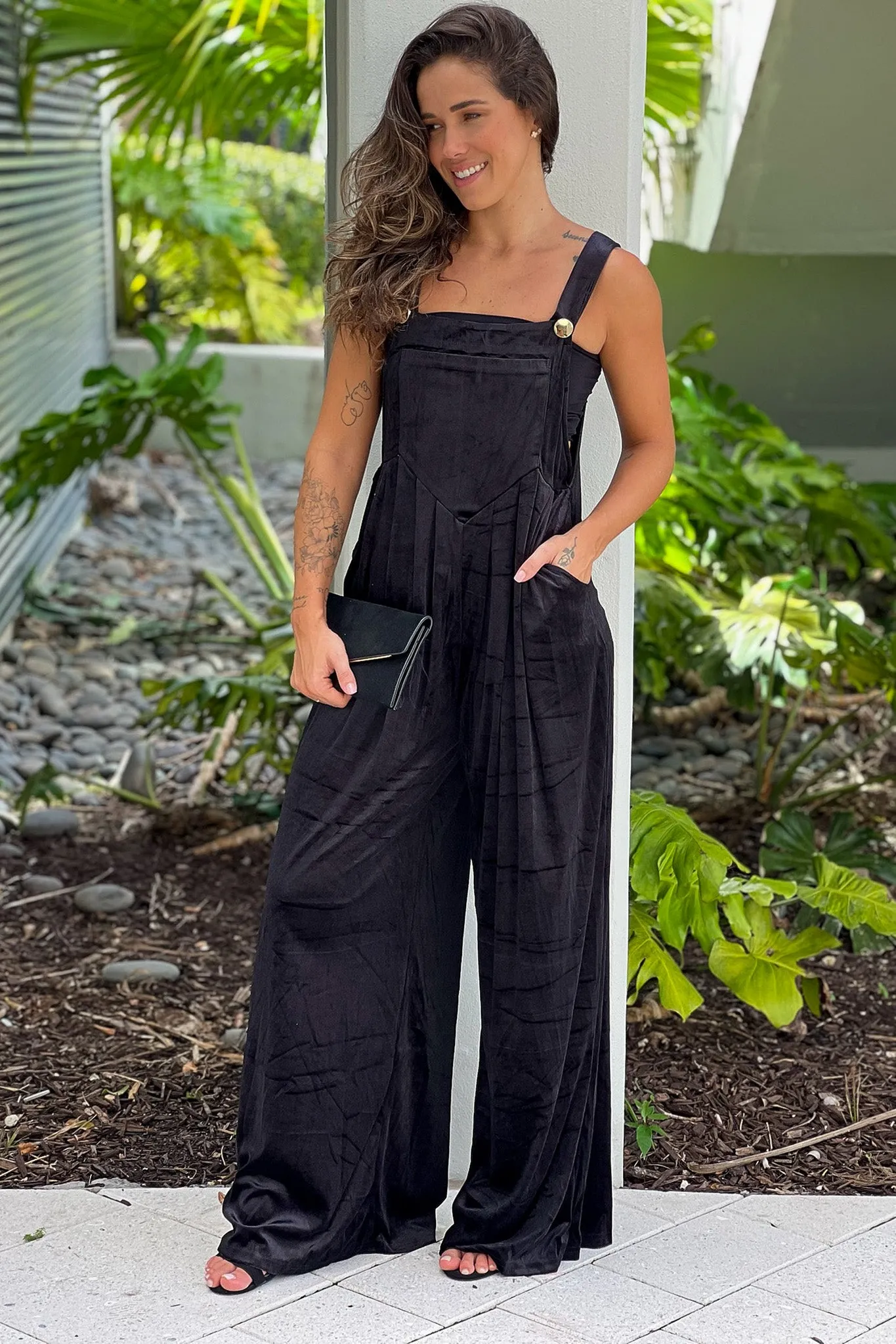 Black Velvet Square Neck Jumpsuit