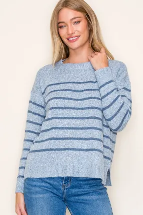 Blue Heathered Striped Pullover