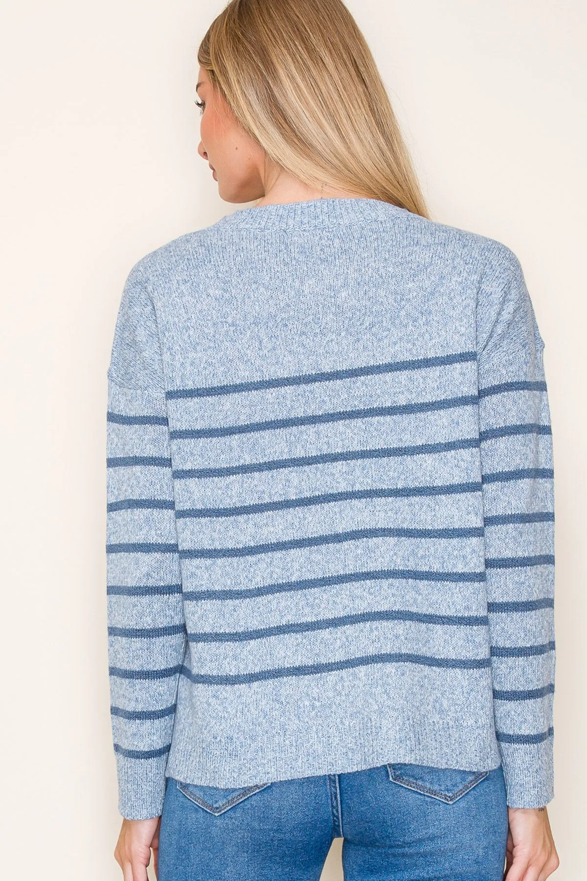 Blue Heathered Striped Pullover