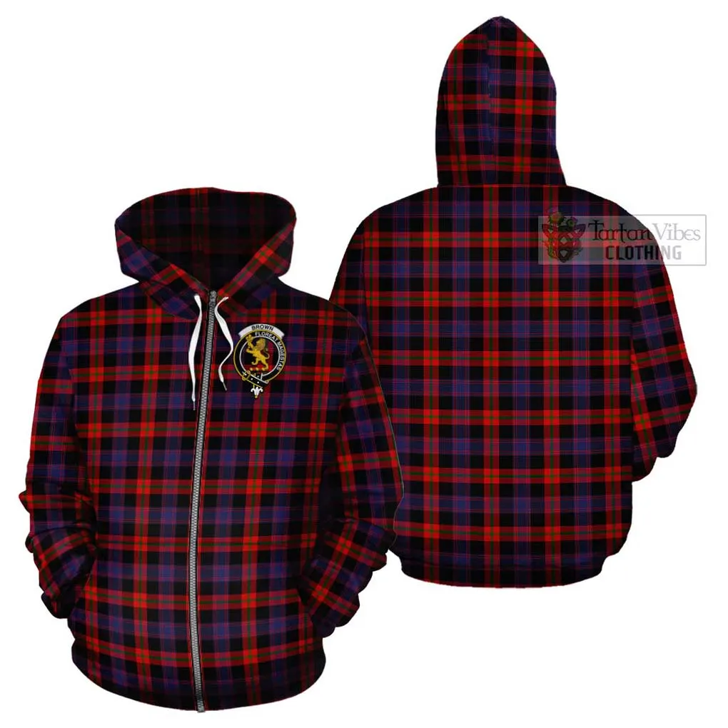 Brown (Broun) Tartan Cotton Hoodie with Family Crest