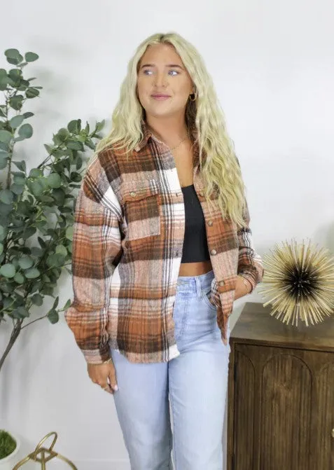 Brown Plaid Shacket - #7689-7693