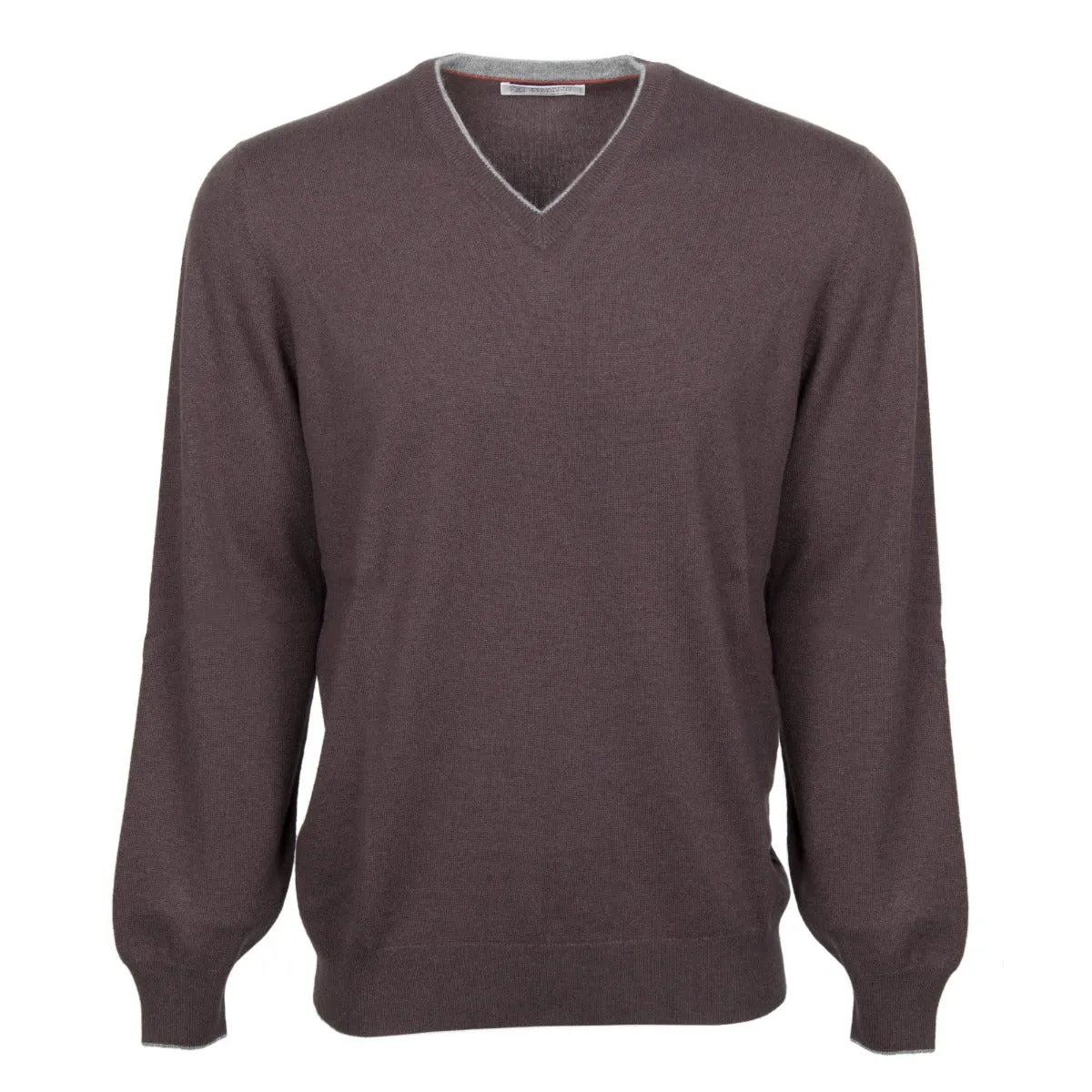 Brunello Cucinelli Classic V-Neck Cashmere Sweater in Brown