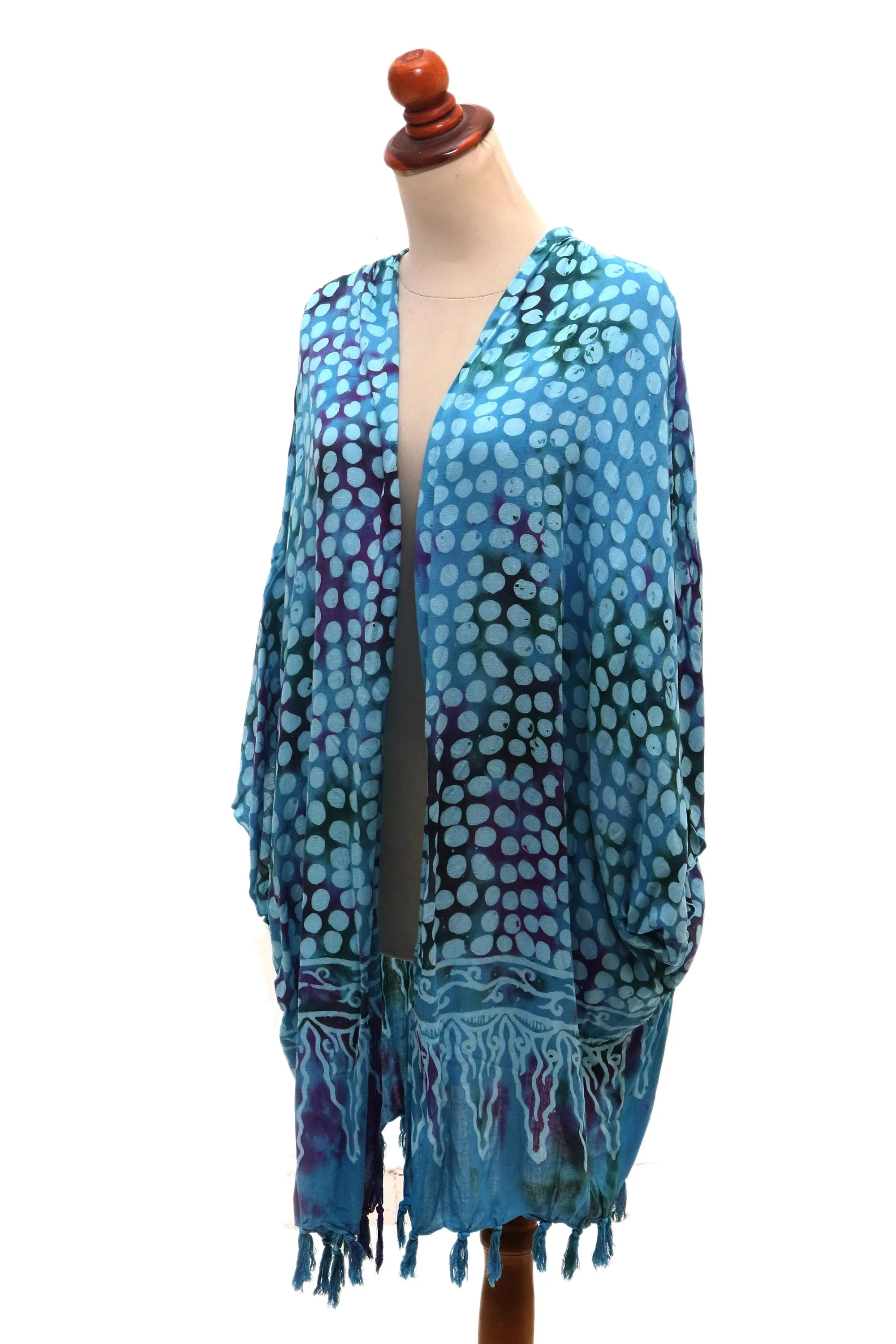 Bubbles Blue Batik Rayon Kimono Topper for Women