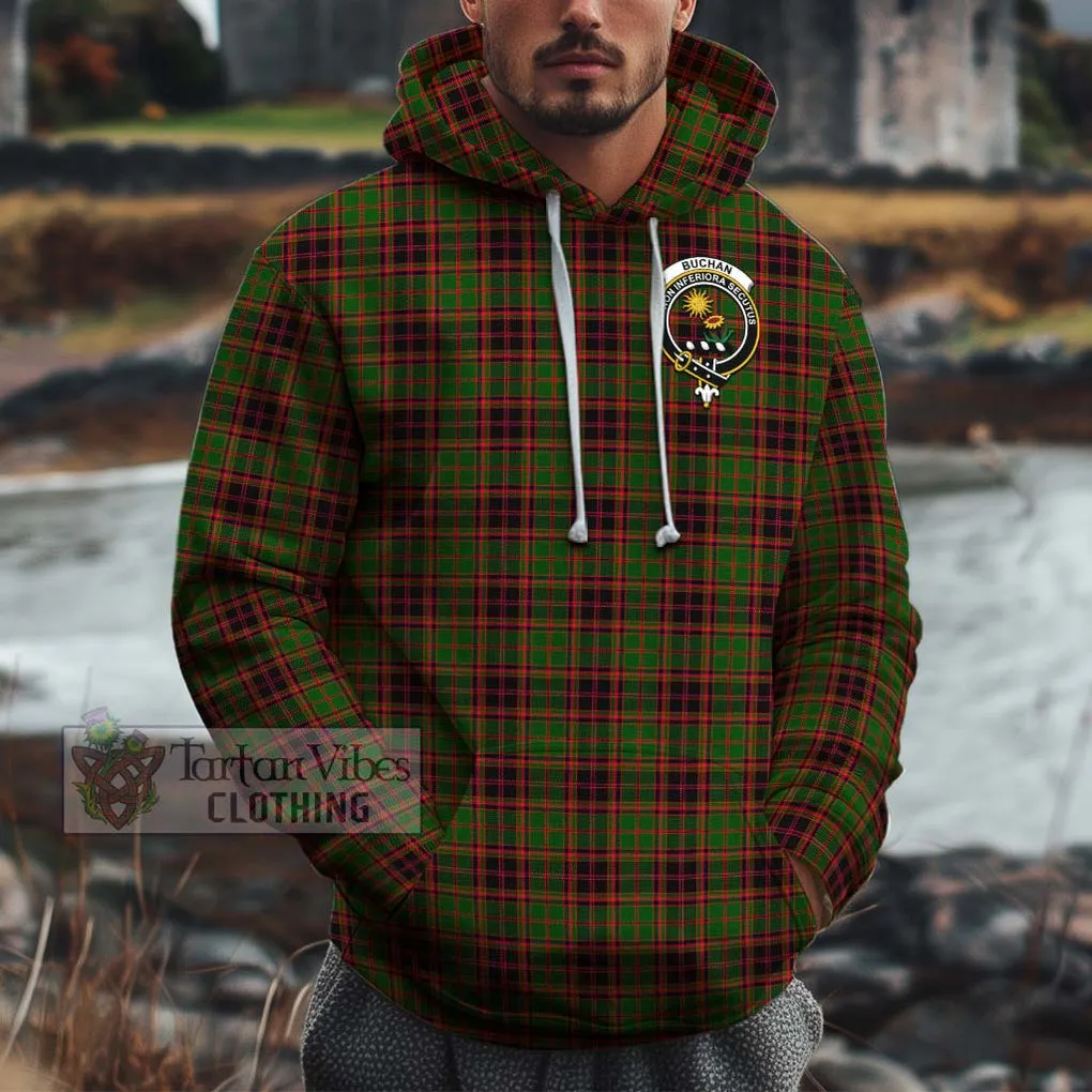 Buchan Tartan Cotton Hoodie with Family Crest