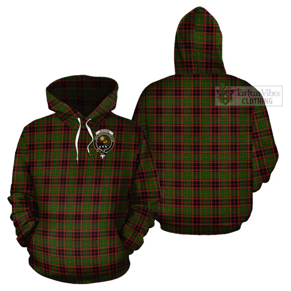 Buchan Tartan Cotton Hoodie with Family Crest