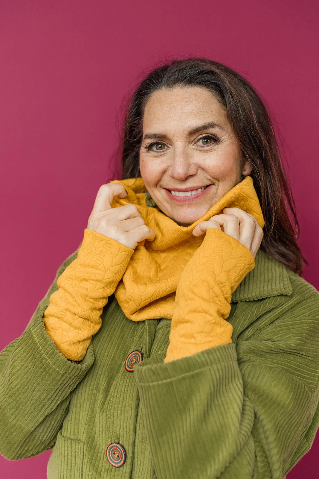 Cable Knit Jersey Cowl in Mustard