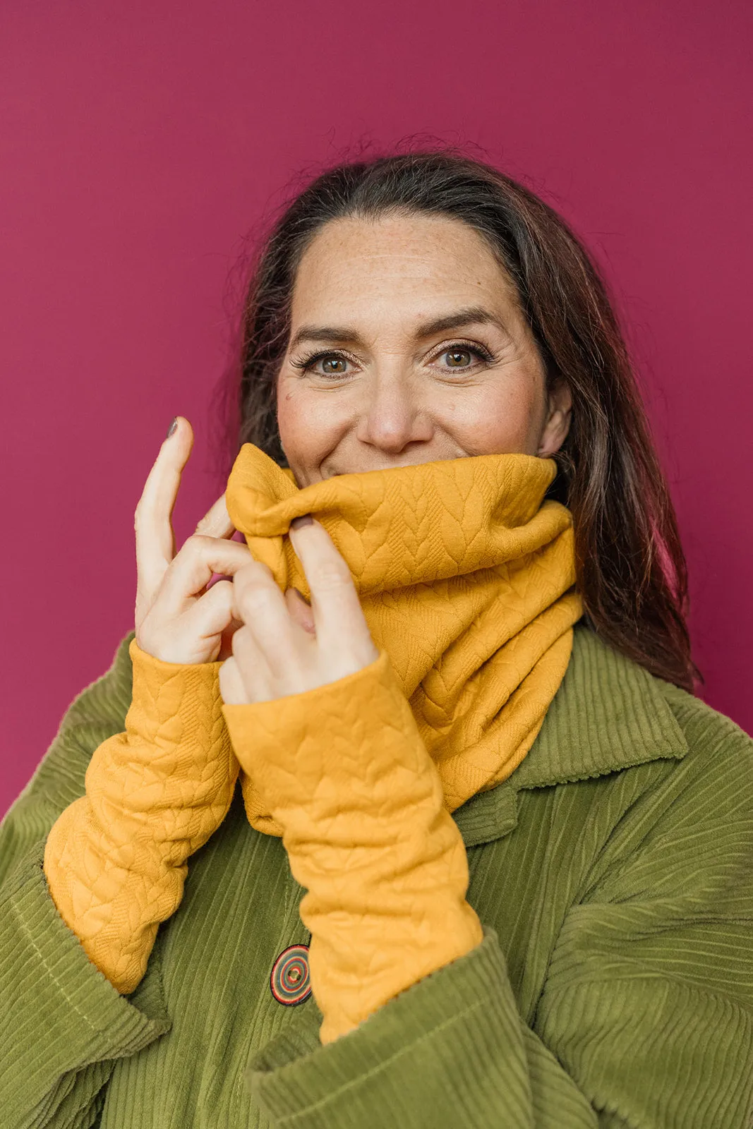 Cable Knit Jersey Cowl in Mustard