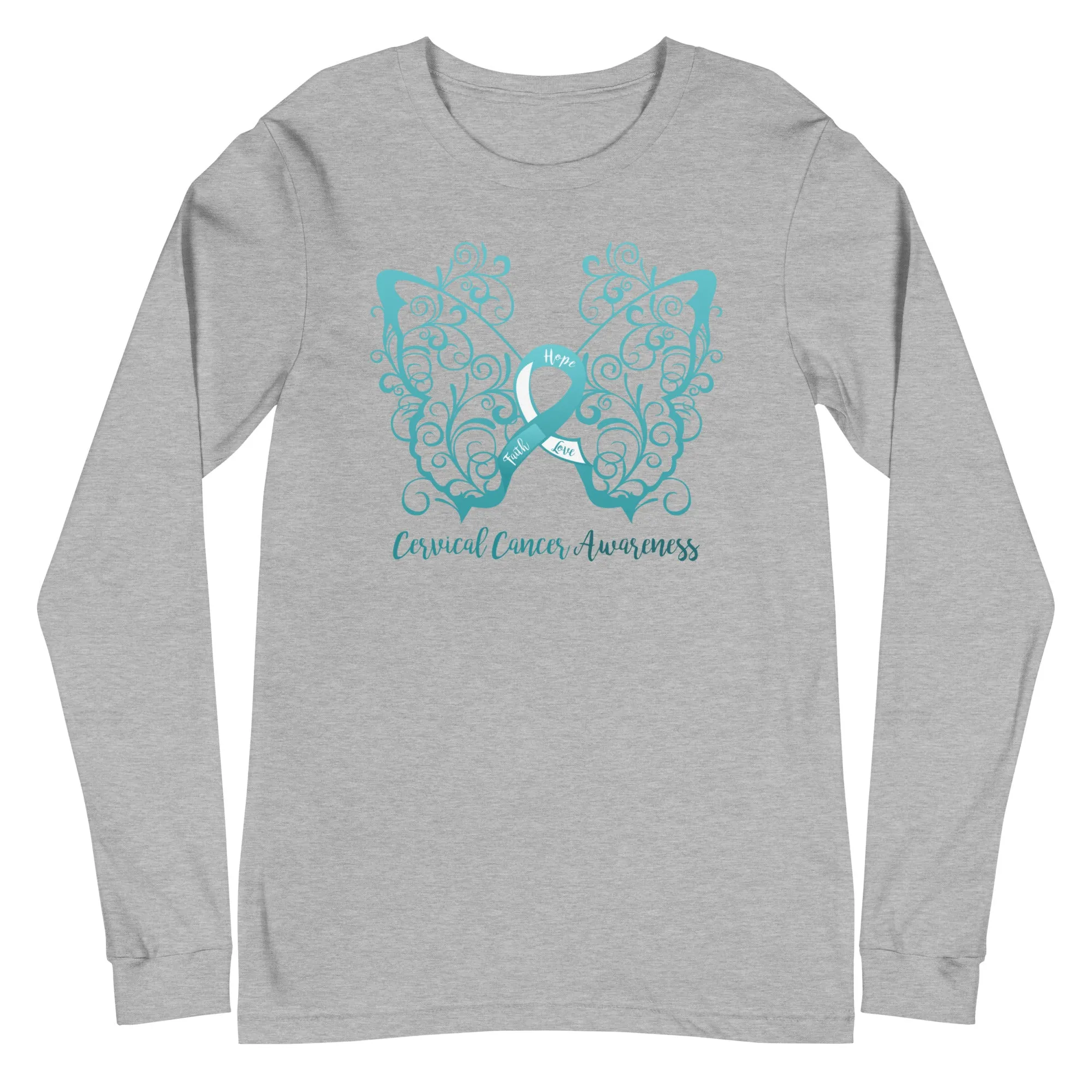 Cervical Cancer Awareness Filigree Butterfly Long Sleeve Tee - Several Colors Available